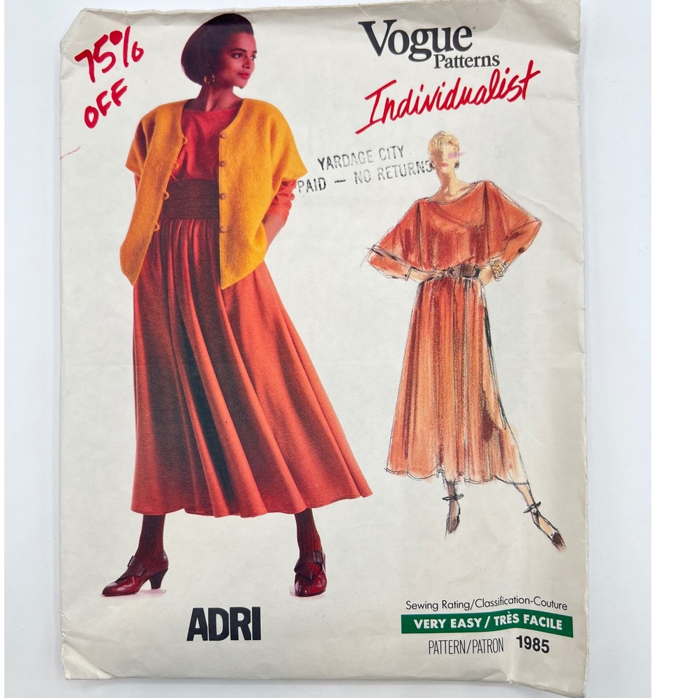 Vogue 1985 Misses Jacket, Top and Skirt Sewing Pattern Adri for‎ Vogue/Very Easy